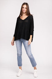 Zenana 3/4 Sleeve Hi-Low Top Shirts & Tops