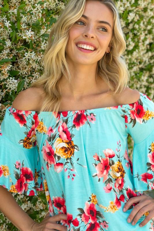 Plus Ruffle Sleeve Off Shoulder Floral Top Shirts & Tops