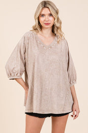 Mittoshop Mineral Wash V-Neck Raglan A-Line Relaxed Top