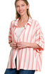 Zenana Woven Yarn-Dye Stripe Oversized Button Down Shirt WHITE CORAL