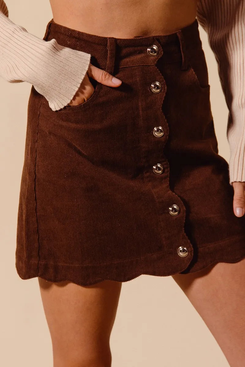 SO ME Scallop Buttoned Front Corduroy Mini Skirt Skirts