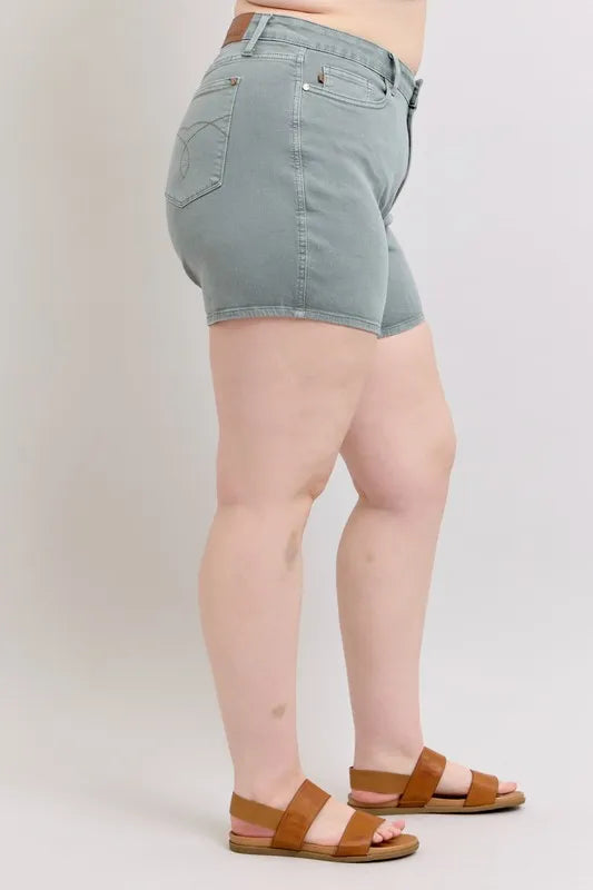 Judy Blue Full Size Hw Garment Dyed & Back Pkt Embroidery Shorts Plus Size