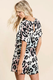 BiBi Gradation Leopard Soft Knit V-neck Romper | Rompers Daverri Fashions
