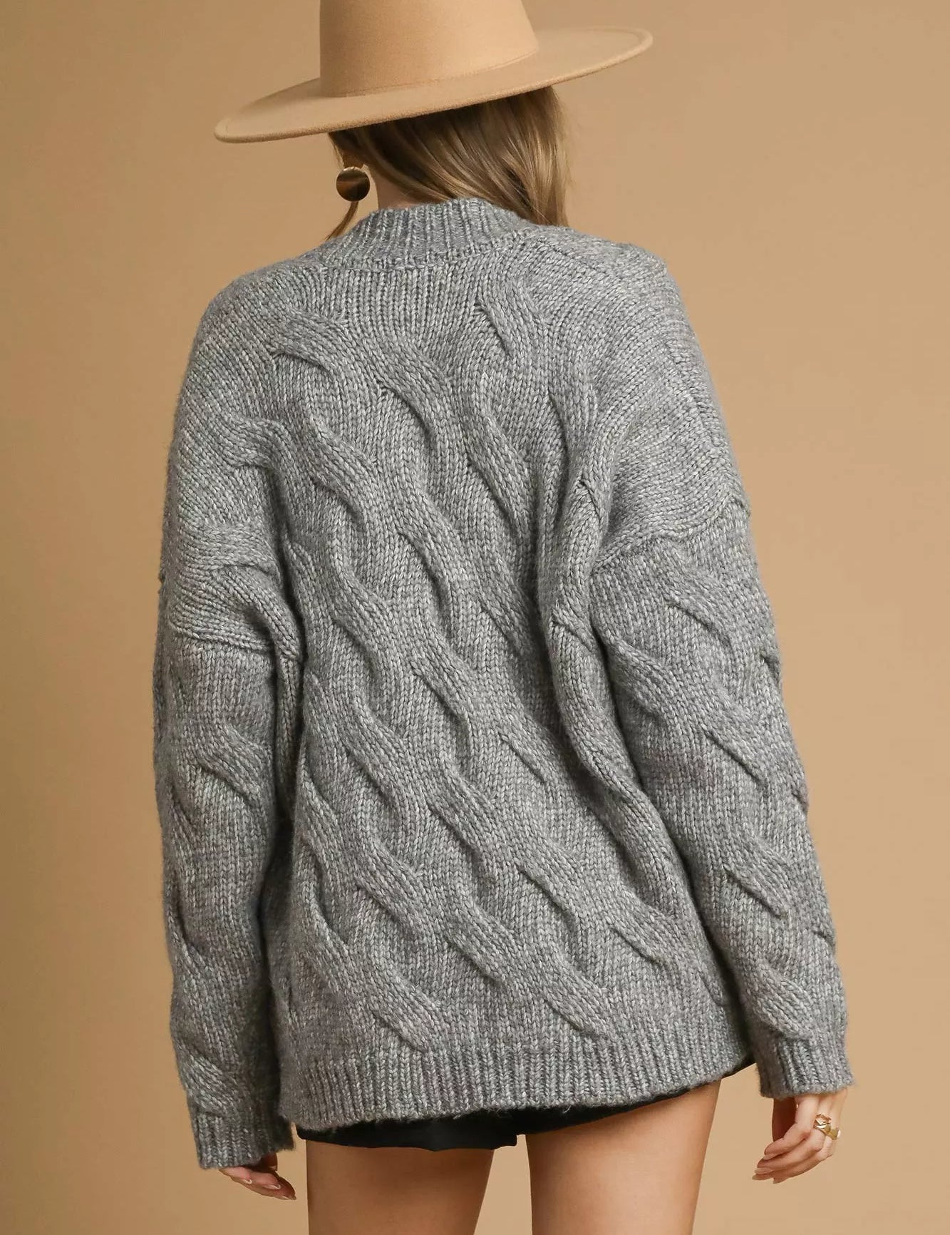 Umgee Chunky Cable Knit Open Front Cardigan Grey | Cardigans Daverri Fashions