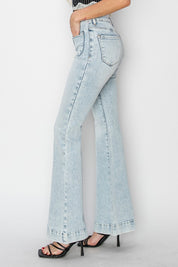 High Rise Front Patch Pocket Flare Jeans Bottoms