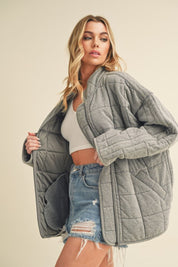 Aemi + Co Zip Up Drop Shoulder Quilted Washed Jacket