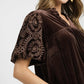 Umgee Full Size Velvet Embroidered Sleeve Blouse Plus Size
