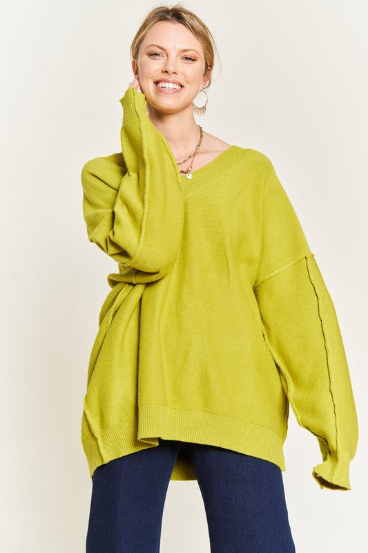 Plus V-Neck Oversized Sweater Tops