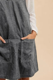 Annie Wear V-Neck Adjustable Strap Denim Overall Dress with Pockets | Daverri Fashions