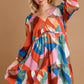 Umgee Abstract V-Neck Tiered Printed Dress - DAVERRI FASHIONS