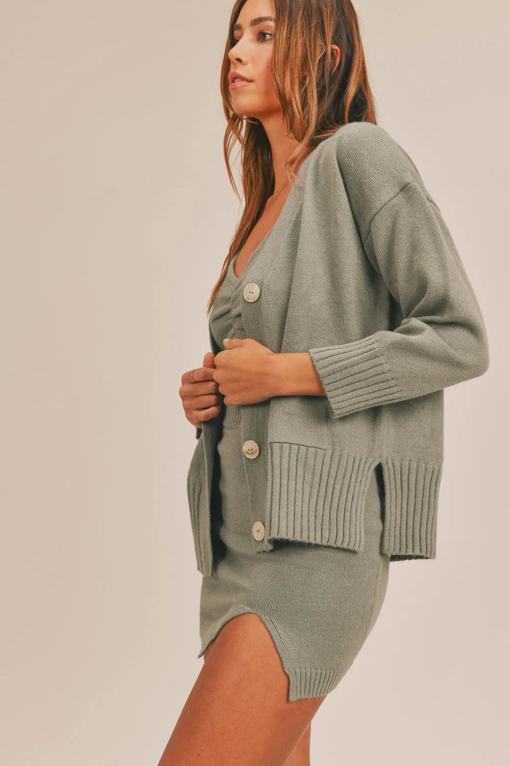 MABLE 3 Pieces Sweater Set with Crop Cami, Mini Skirt, Cardigan Skirt Sets
