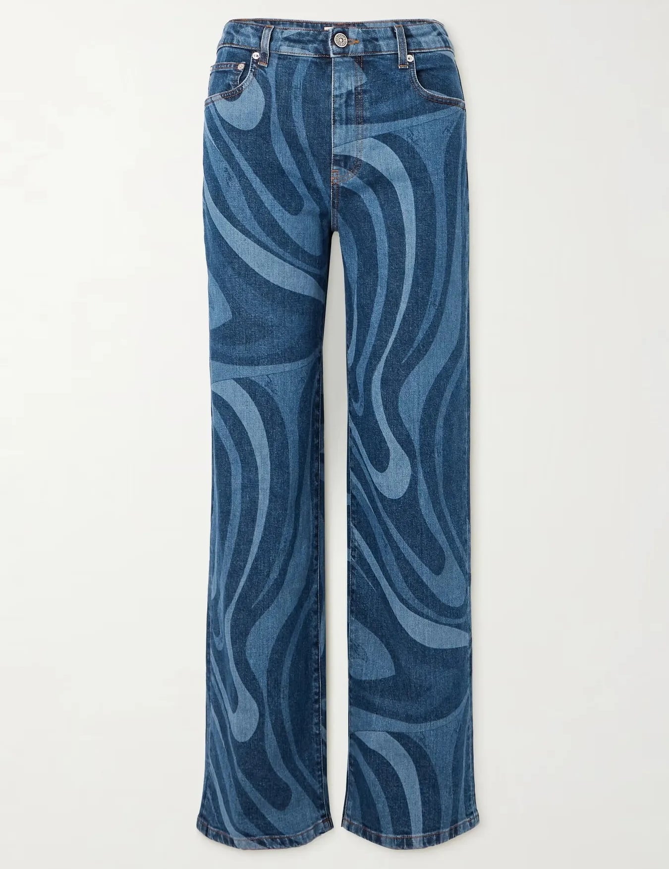Blue Water Ripples Print Wide Leg Jeans | Jeans Daverri Fashions