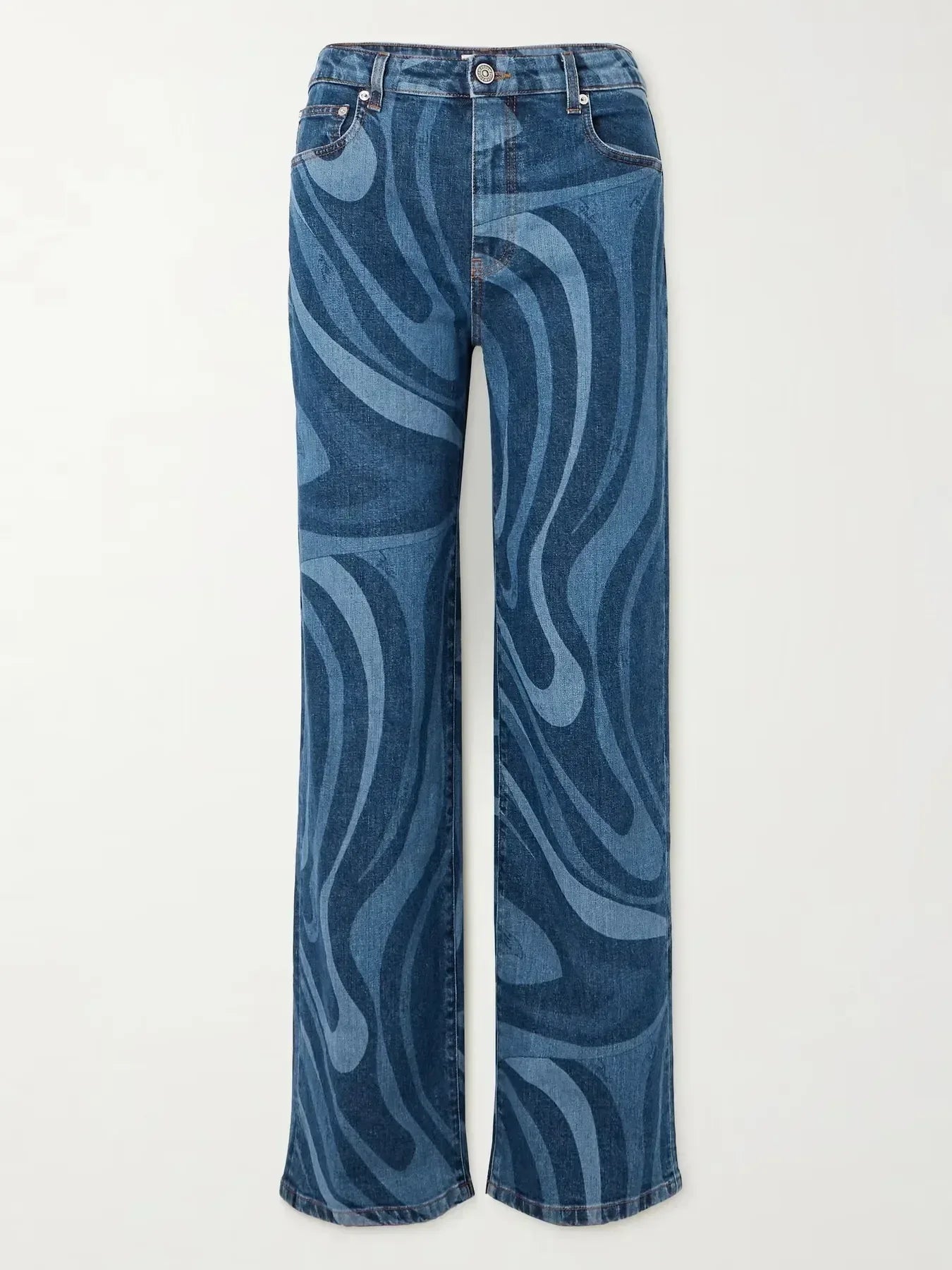 Water Ripples Print Wide Leg Jeans - DAVERRI FASHIONS