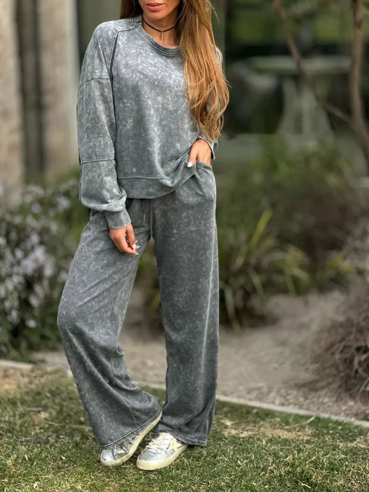 Full Size Round Neck Long Sleeve Top and Pants Set Plus Size | Loungewear Sets Daverri Fashions