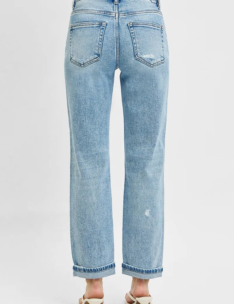 RISEN Full Size High Rise Ankle Boyfriend Distressed Jeans Plus Size | Daverri Fashions