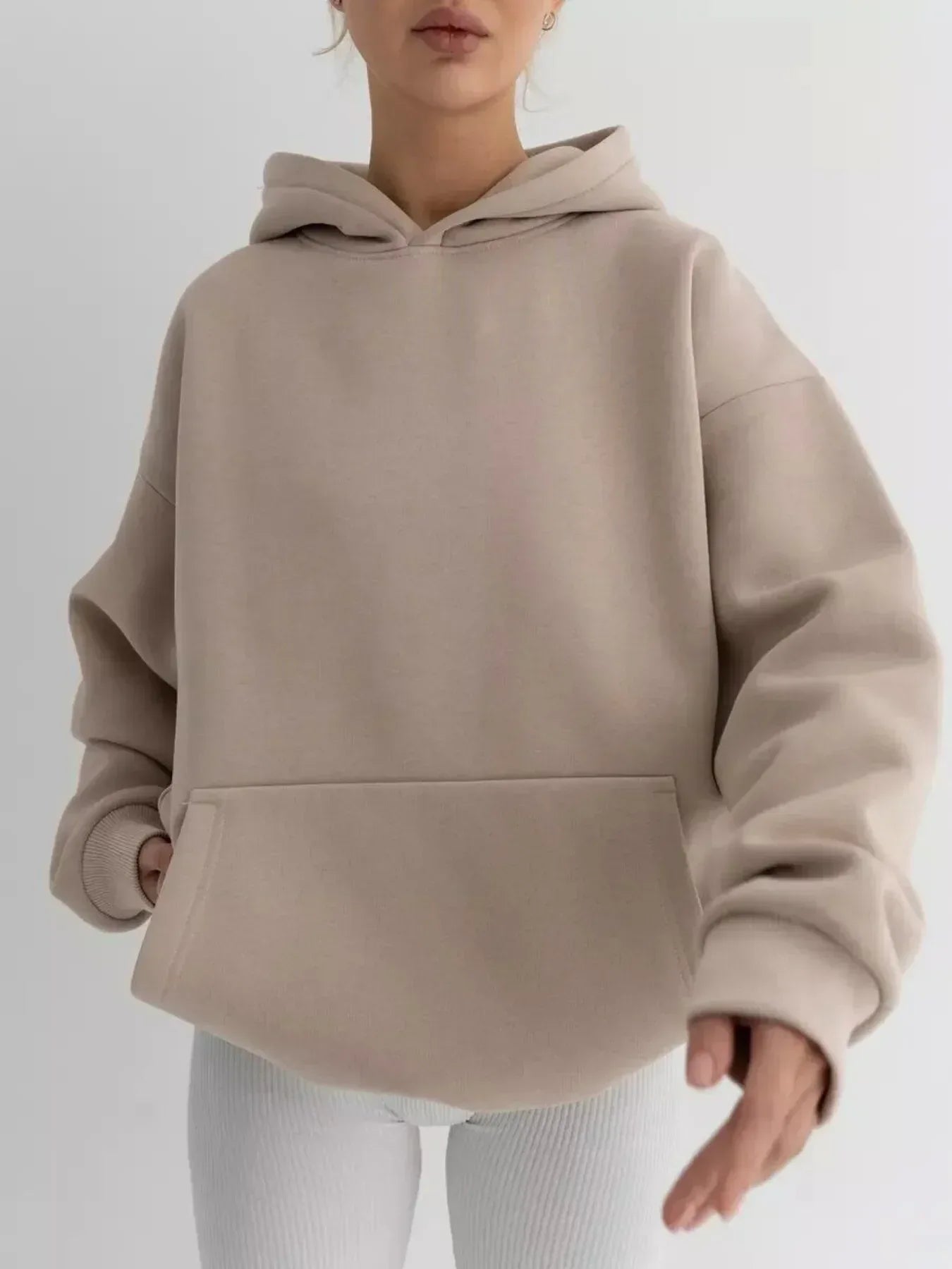 Kangaroo Pocket Long Sleeve Hoodie - DAVERRI FASHIONS