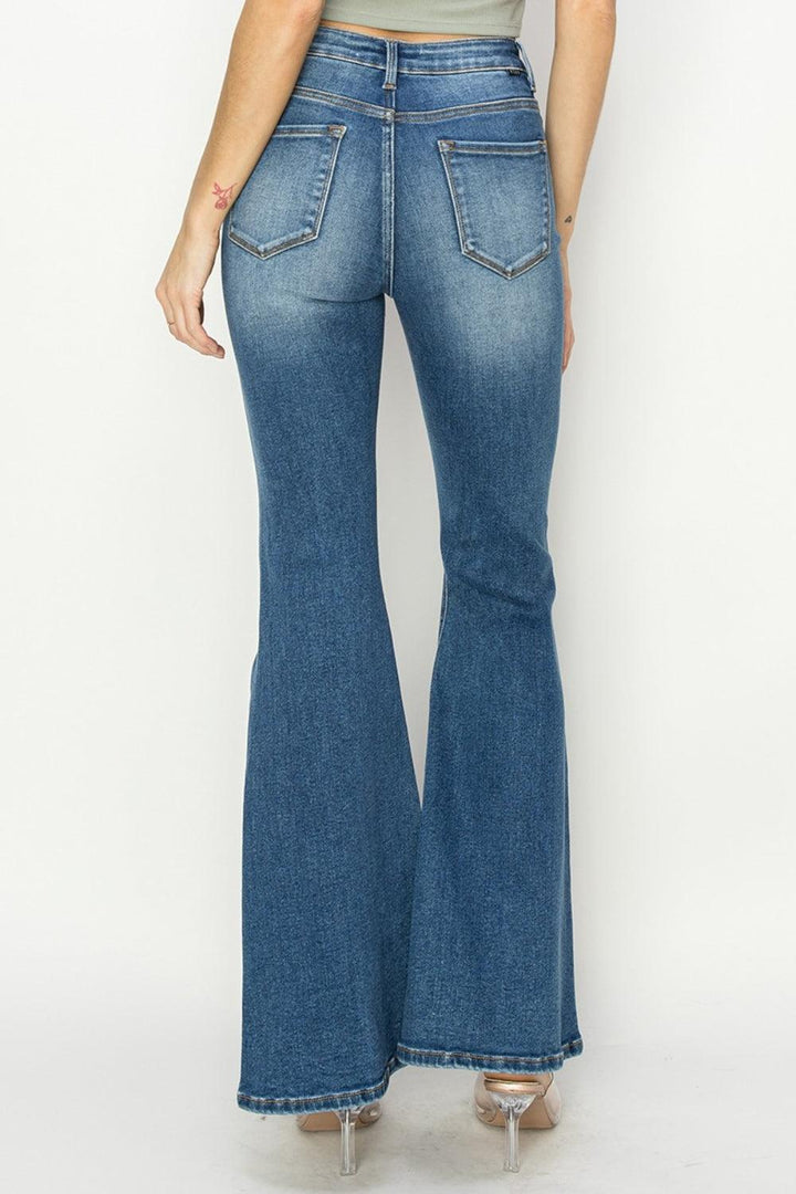 RISEN Full Size High Rise Front Seam Detailed Flare Jeans Jeans