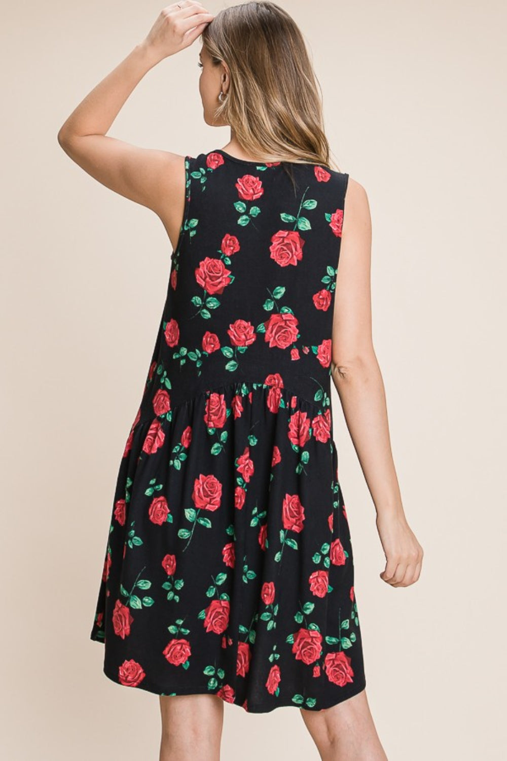 BOMBOM Floral Ruched Tank Dress | Daverri Fashions