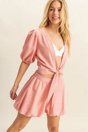 HYFVE Front Tie Top and Bubble Hem Shorts | Daverri Fashions