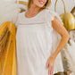 BiBi Ruffled Woven Cotton Top: white loose-fit with lace sleeves, beaded trim