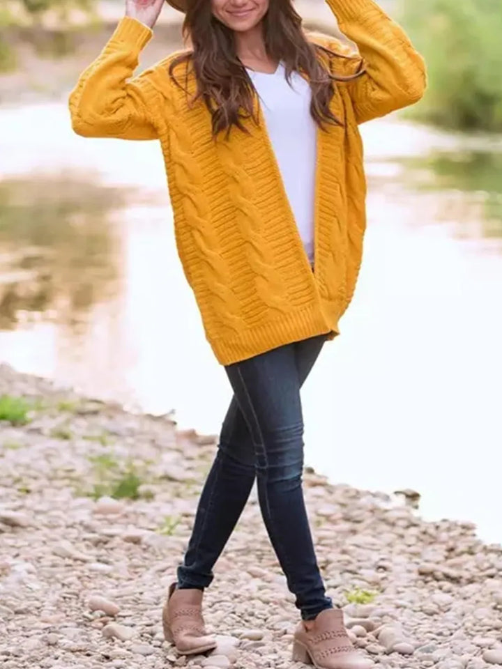 Cable-Knit Open Front Long Sleeve Cardigan | Cardigans Daverri Fashions