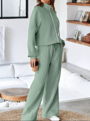 Drop Shoulder Zip Up Jacket and Drawstring Pants Active 2pcs Set | Loungewear Sets Daverri Fashions
