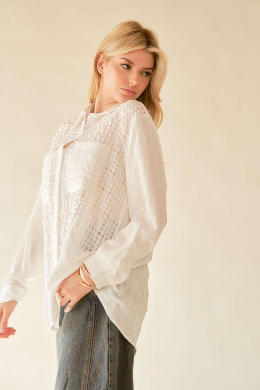 Davi & Dani Crinkled Jacquard Button Down Shirt