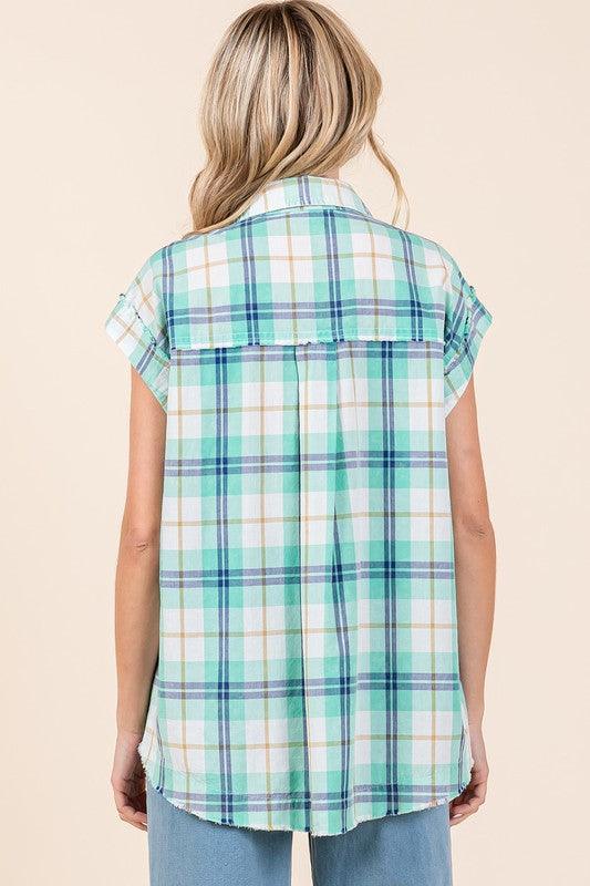 Mittoshop Mineral Wash Plaid Button Down Shirt - DAVERRI FASHIONS