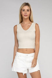 Ribbed Scoop Neck Cropped Sleeveless Top Tank Tops