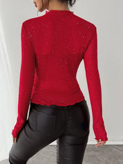 Glitter Long Sleeve Fitted Top | Tops Daverri Fashions