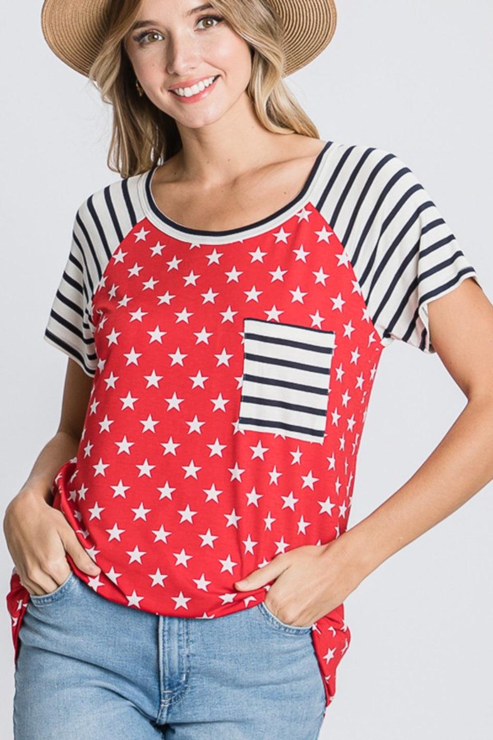 Heimish Full Size Star & Striped Round Neck Short Sleeve T-Shirt Plus Size T-Shirts