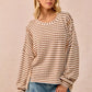 BiBi Open Seam Detail Textured Stripe Knit Top - DAVERRI FASHIONS