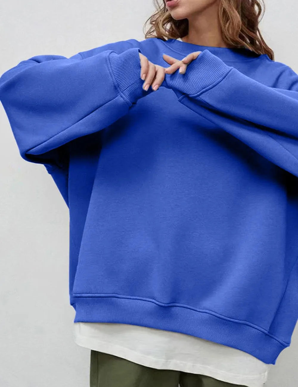 Royal Blue Round Neck Dropped Shoulder Long Sleeve Sweatshirt | Sweatshirts Daverri Fashions