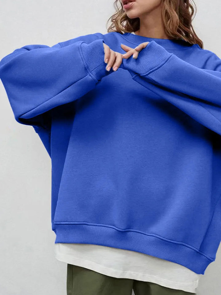 Royal Blue Round Neck Dropped Shoulder Long Sleeve Sweatshirt | Sweatshirts Daverri Fashions