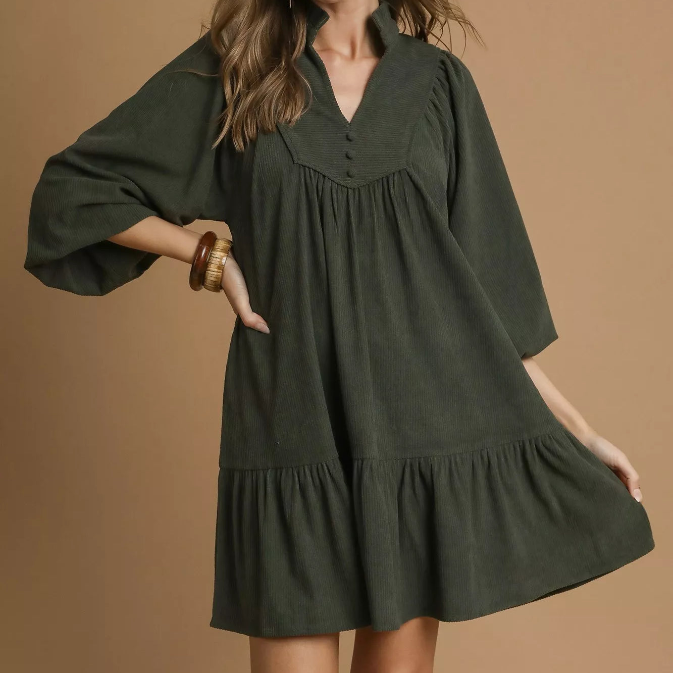 Olive Umgee Corduroy Tiered Babydoll Dress | Mini Dresses Daverri Fashions