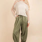 VERY J Olive Solid Barrel Comfy Woven Pants Olive L Pants