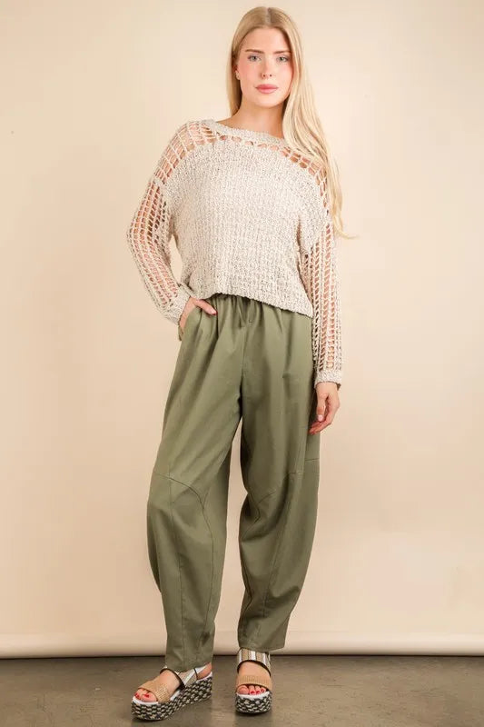 VERY J Olive Solid Barrel Comfy Woven Pants Olive Pants