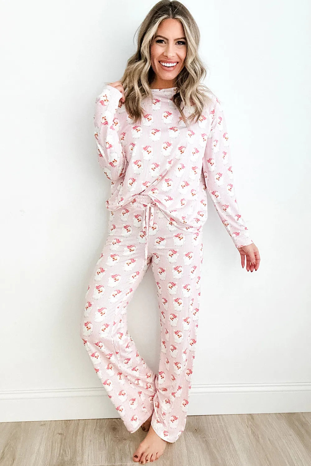 Santa Print Long Sleeve Top and Pants Lounge Set | Loungewear Sets Daverri Fashions