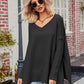 Slit V-Neck Dropped Shoulder Sweater - DAVERRI FASHIONS