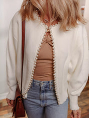 Pearl Embellished Open Front Cardigan | Cardigans Daverri Fashions