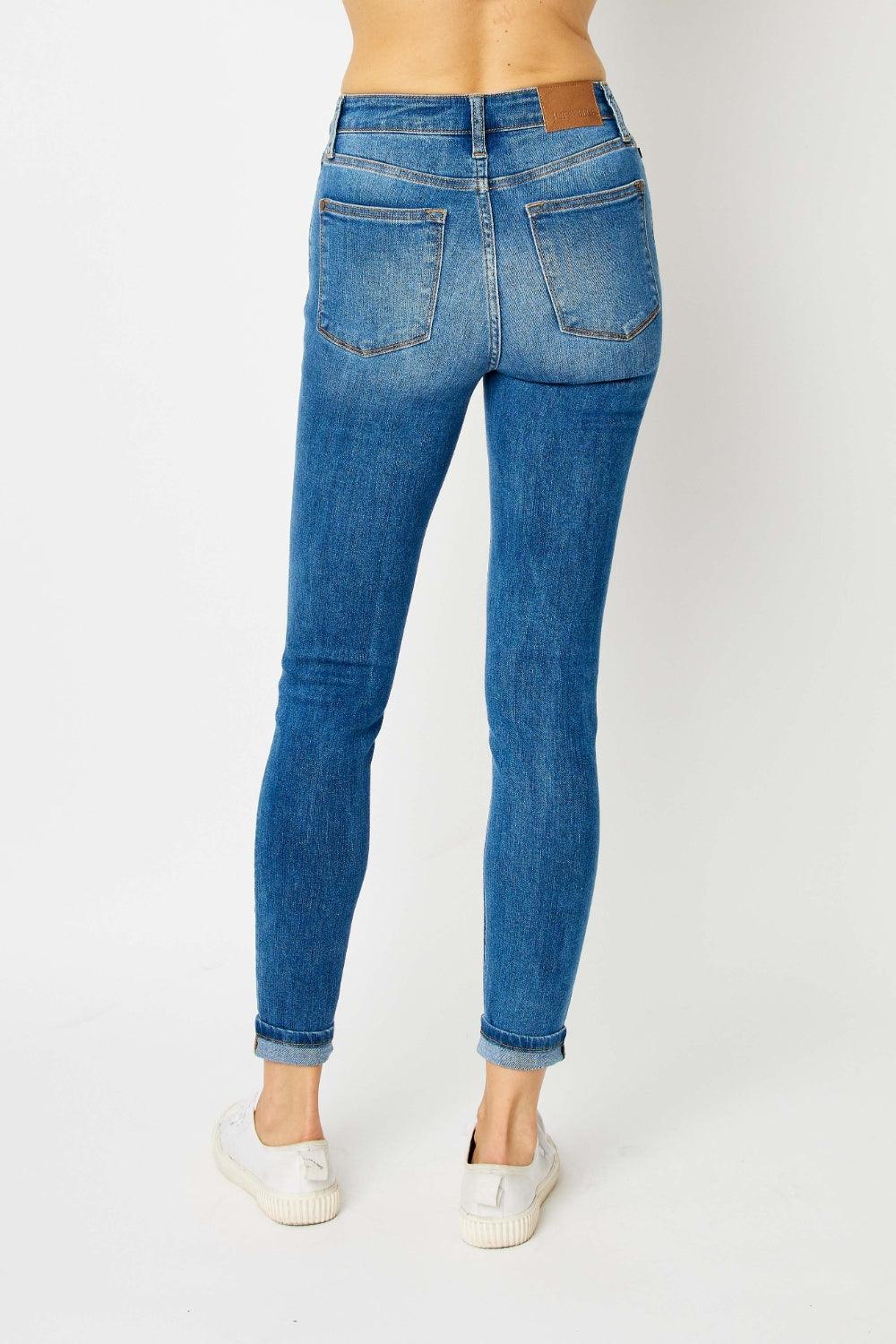 Judy Blue Full Size Cuffed Hem Low Waist Skinny Jeans Jeans