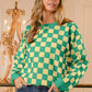 BiBi Checkered Pattern Sweater in green and cream knit