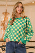 BiBi Checkered Pattern Sweater in green and cream knit