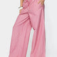 Pink and white striped wide-leg pants with drawstring waist and pockets