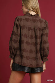 Umgee Heart Jacquard Ruffle Trim Shirt | Shirts Daverri Fashions