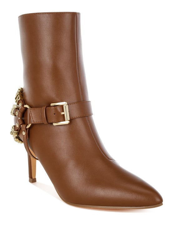Tan Nicene Harness Detail Stiletto Boots | Boots Daverri Fashions