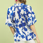 Umgee Floral Print Puff Sleeve Blouse with Scallop Hem - DAVERRI FASHIONS