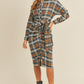 Mable Plaid Flannel Front Tie Button Down Shirt Dress Camel Midi Dresses