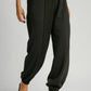 Umgee Drawstring Jogger Pants with Front Seam Detail Black