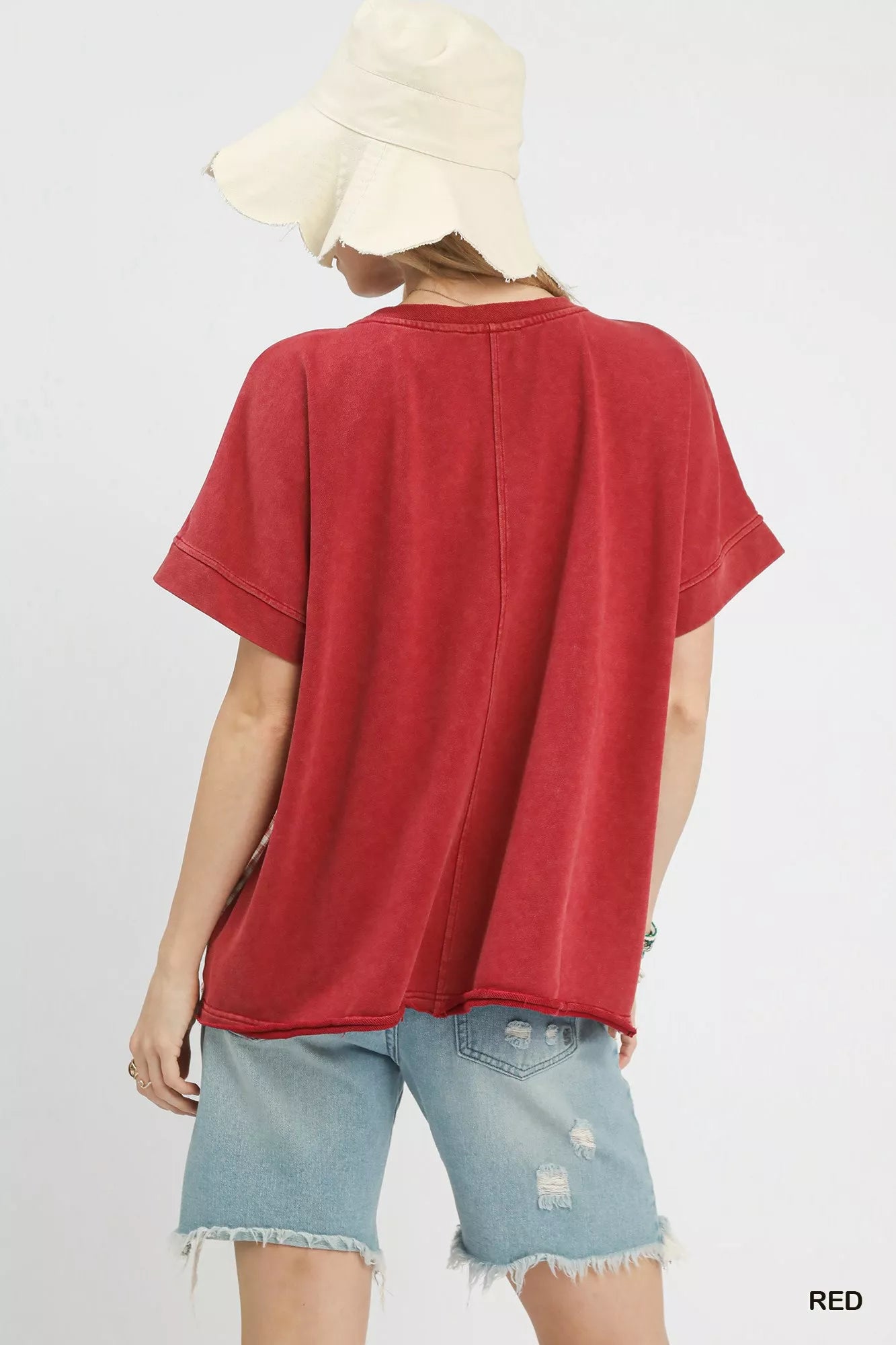 Red Umgee mineral wash French terry top with oversized fit